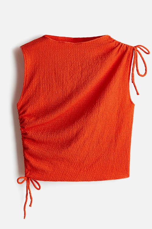 Drawstring-detail top - bright orange