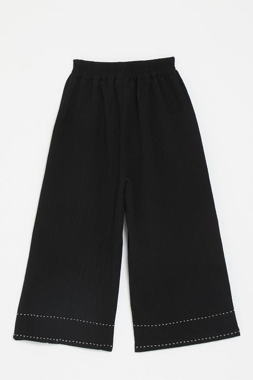 Wide leg pants with contrast stitching detail - black 