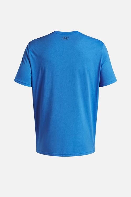 Ua college crest logo short sleeve - blue atlantis & washed navy