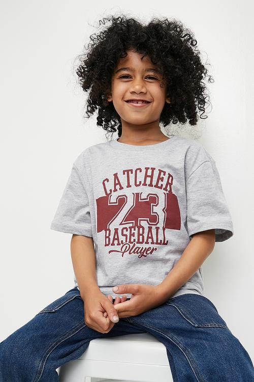 Graphic tee - grey/maroon