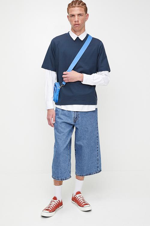 Cropped fit T-shirt - true navy