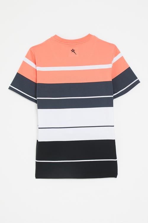 Boys crew neck y/dye stripe tee - salmon