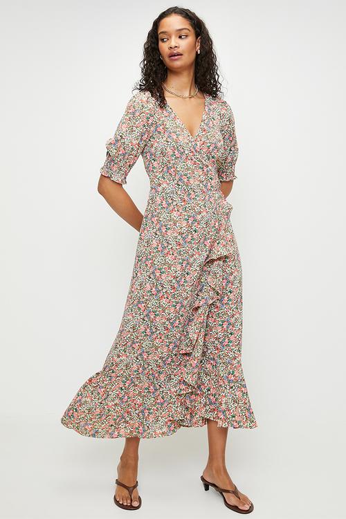 Ladies Floral Wrap Dress - Multi Floral
