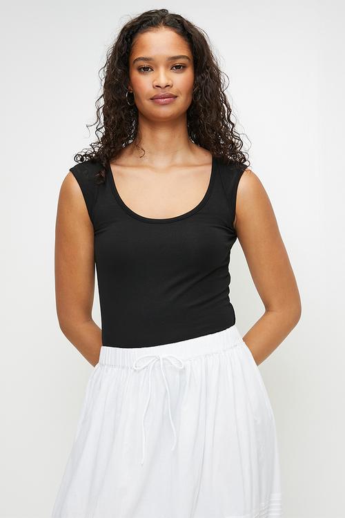Ladies Scoop Neck Thick Strapped Bodysuit - Black