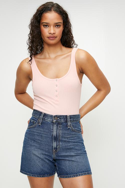 Ladies Vest Scoop Neck Rib Bodysuit With Placket - Light Pink