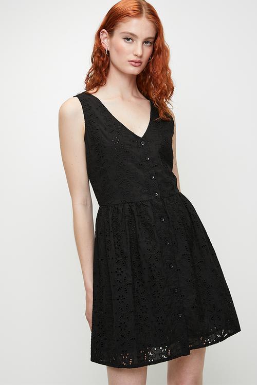 Ladies Broiderie Dress - Black