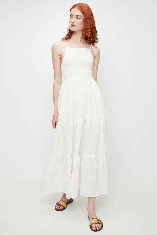 Ladies Maxi Tiered Dress - Cream