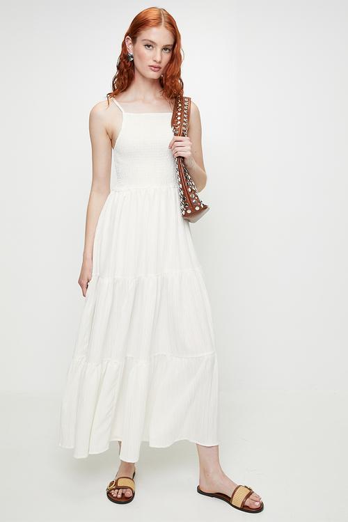 Ladies Maxi Tiered Dress - Cream