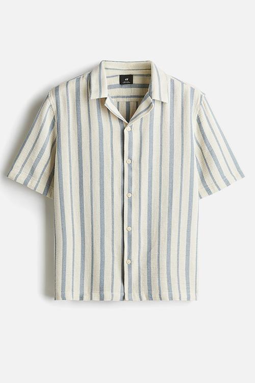 Regular fit textured resort shirt - light blue striped