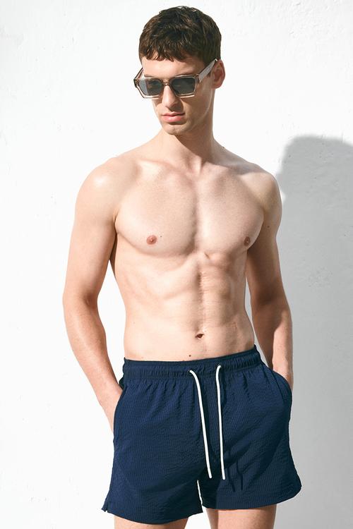 Seersucker swim shorts - navy blue