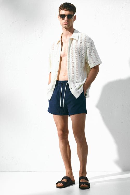 Seersucker swim shorts - navy blue