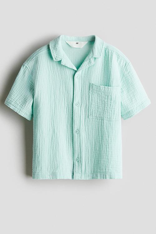 Cotton muslin resort shirt - light turquoise