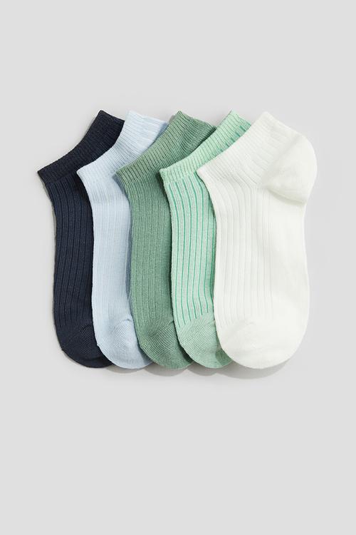 5 pack rib-knit trainer socks - navy blue & green