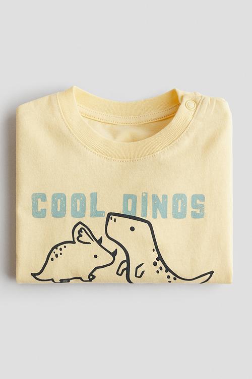 Printed cotton T-shirt - yellow/cool dinos
