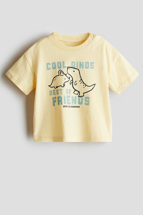 Printed cotton T-shirt - yellow/cool dinos