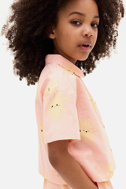 Linen-blend blouse - peach pink hello sun