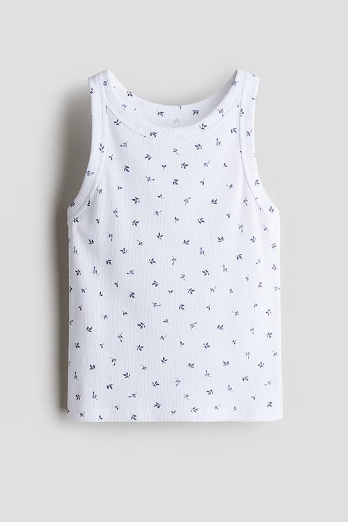 Ribbed cotton vest top - white floral