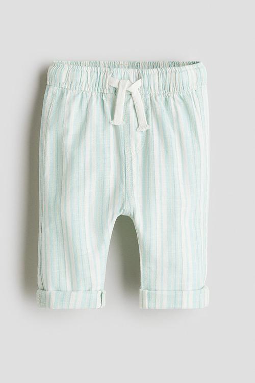 Linen-blend joggers - light turquoise/striped