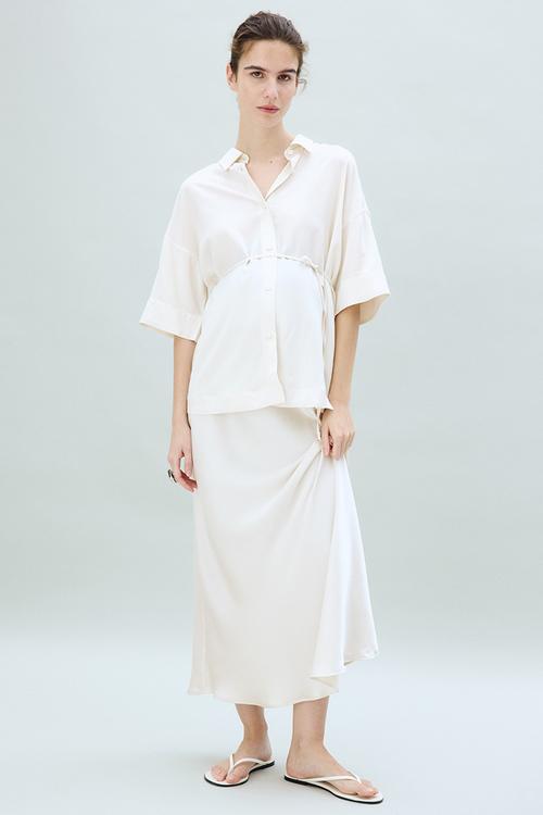 Mama before & after tie-belt shirt - cream