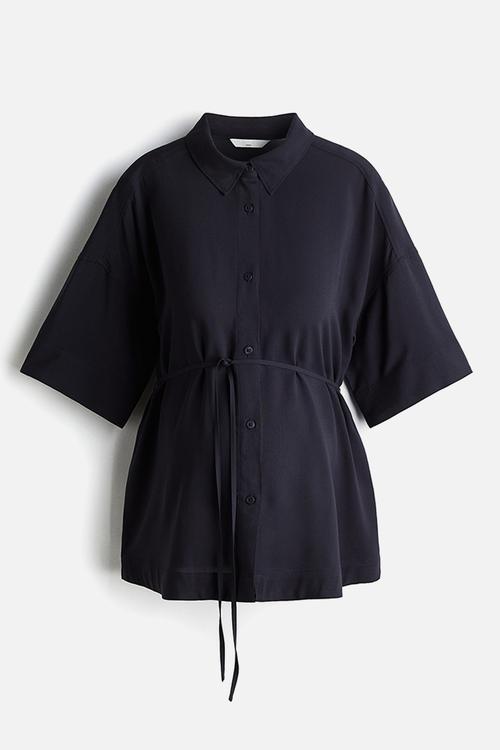 Mama before & after tie-belt shirt - navy blue