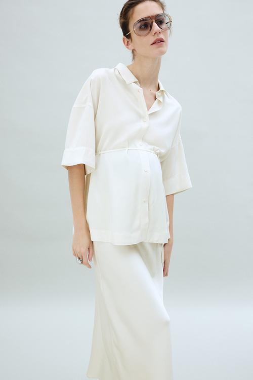 Mama before & after tie-belt shirt - cream