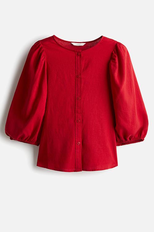 Linen-blend blouse - red
