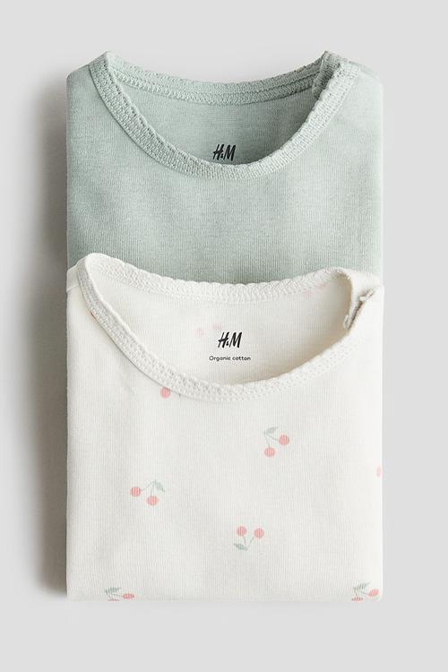 2-Pack short-sleeved bodysuits - light green/cherries