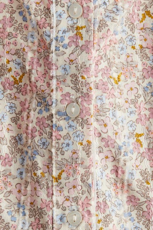 Sleeveless flounced blouse - white/floral