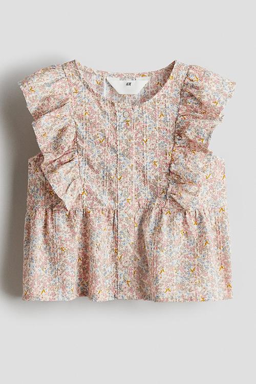 Sleeveless flounced blouse - white/floral