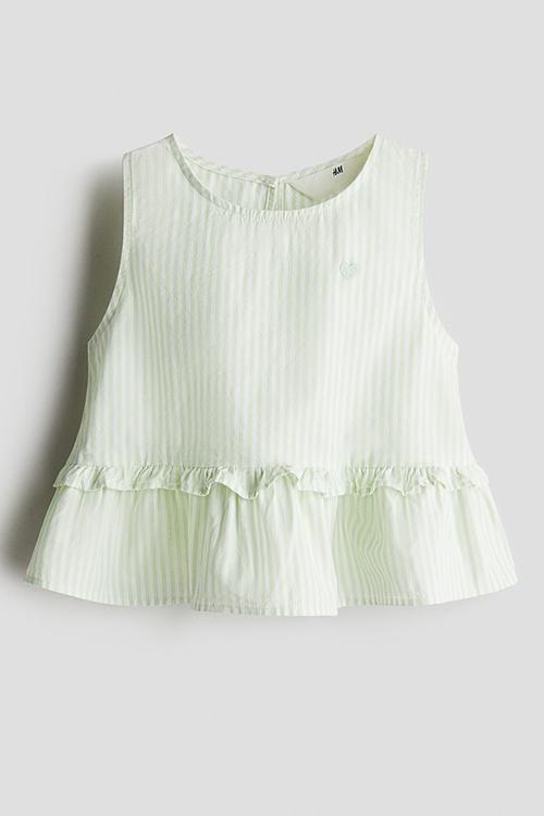 Cotton peplum top - light green striped
