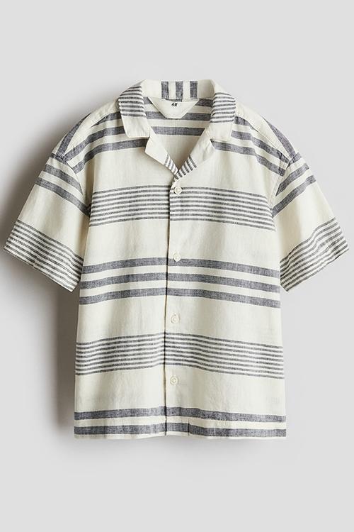 Cotton resort shirt - cream striped