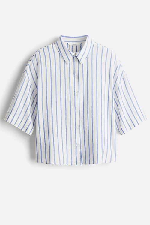 Linen-blend shirt - white & blue striped