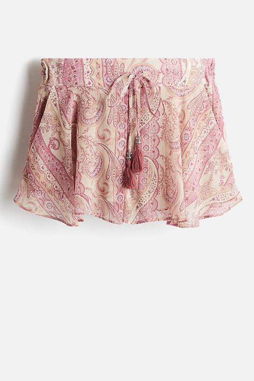 Airy drawstring shorts - beige paisley-patterned