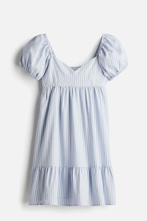 Puff-sleeved dress - light blue/striped 