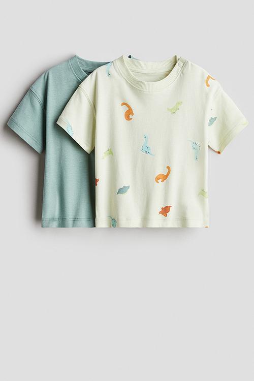 2-Pack cotton t-shirts - light green dinosaurs