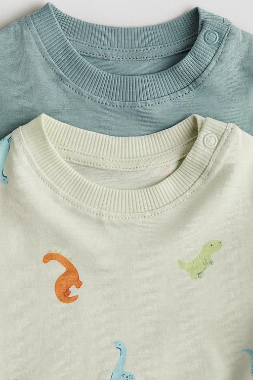2-Pack cotton t-shirts - light green dinosaurs