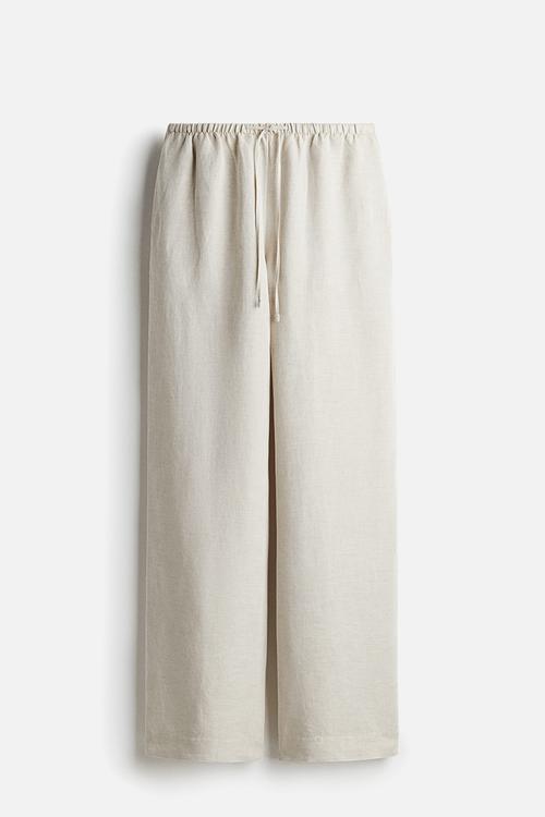 Straight linen-blend trousers - light beige
