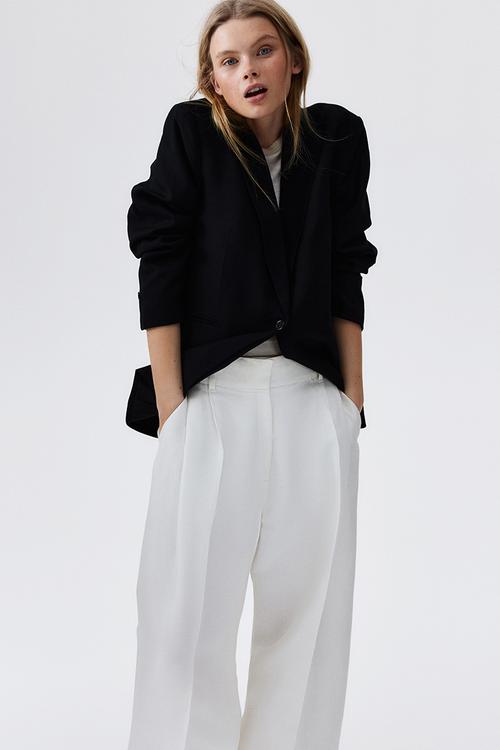 Linen-blend blazer - black