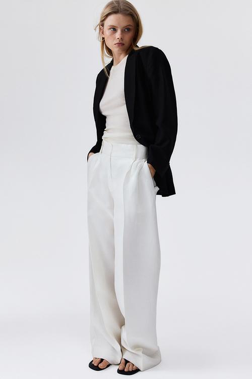 Linen-blend blazer - black