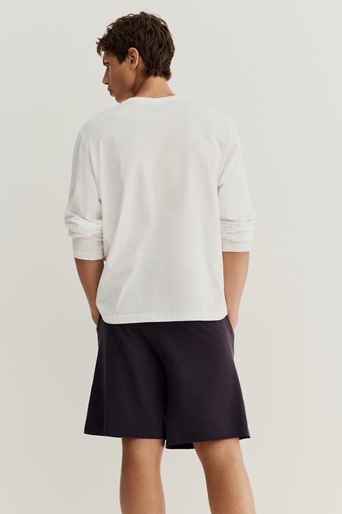 Relaxed fit knee-length piqué shorts - navy blue