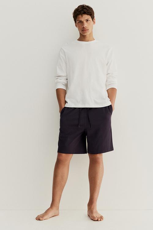 Relaxed fit knee-length piqué shorts - navy blue