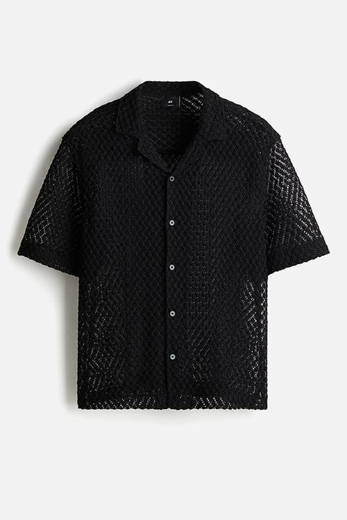 Loose fit resort shirt - black