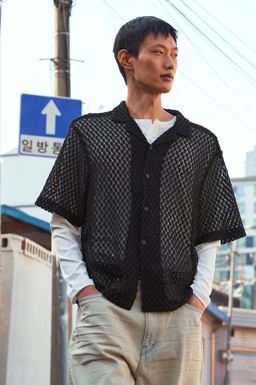 Loose fit resort shirt - black