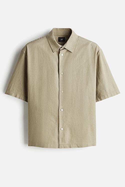 Loose fit short-sleeved linen-blend shirt - green