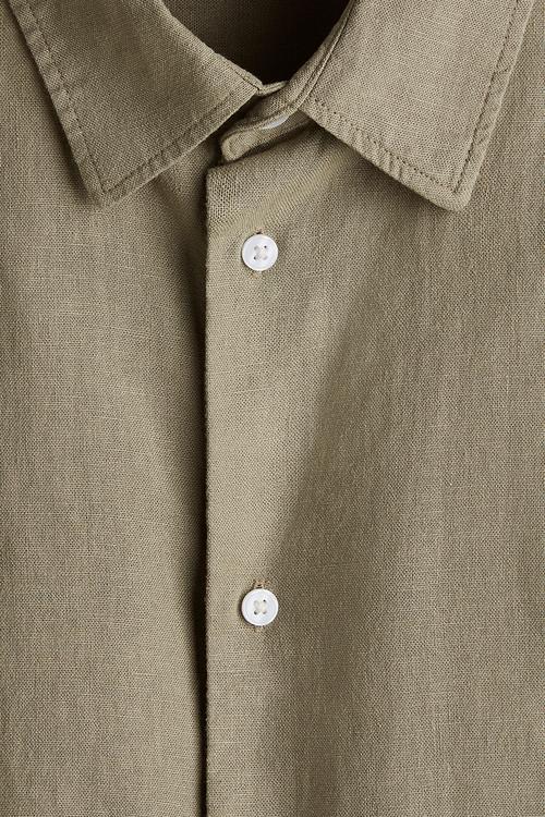 Loose fit short-sleeved linen-blend shirt - green