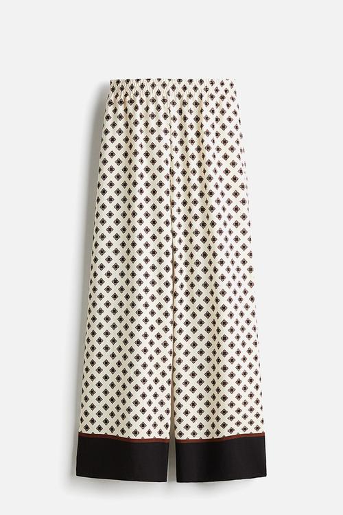 Wide pull-on trousers - cream patterned