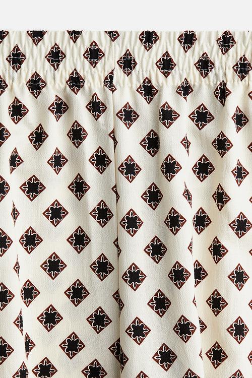 Wide pull-on trousers - cream patterned
