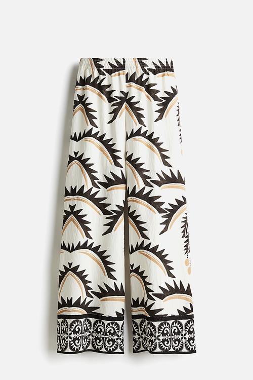 Wide pull-on trousers - white patterned