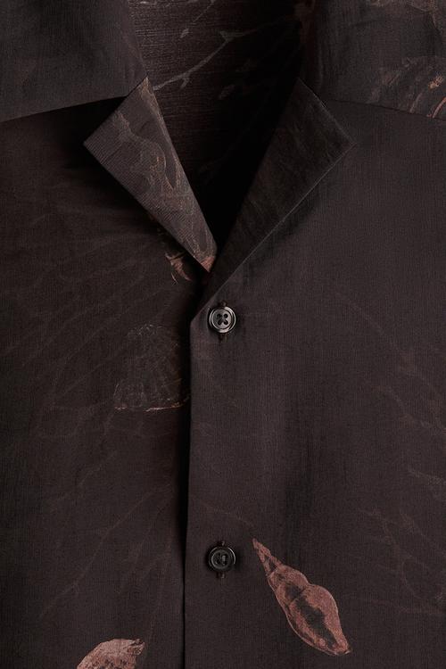 Regular fit lyocell-blend resort shirt - dark brown patterned 