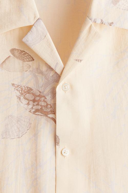 Regular fit lyocell-blend resort shirt - cream patterned